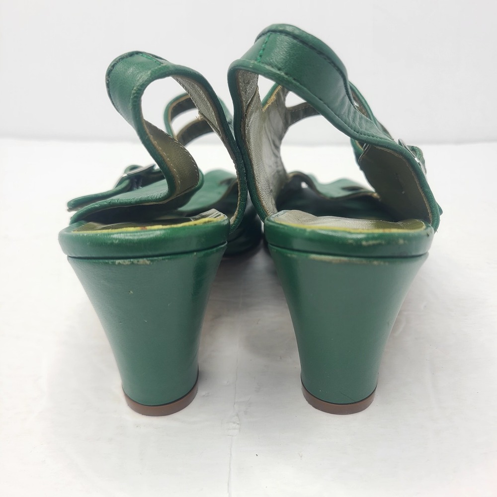 Re Mix Retro Style Shoes Green Leather Heels Peep Toe Pin Up Girl Rockabilly - Picture 7 of 9